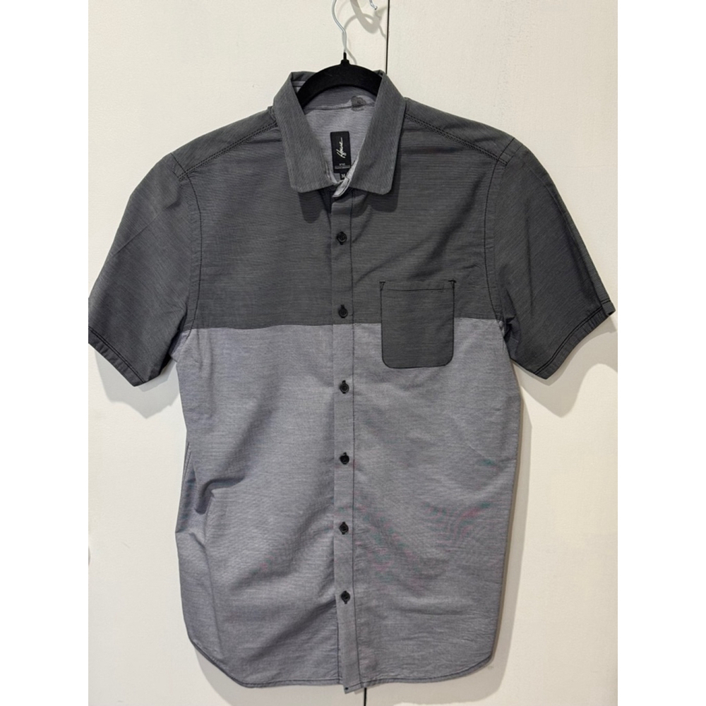Men's Howe Button Up short sleeve Shirt, Grey stripe, Size M